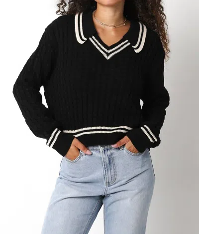Olivaceous Cable Collared Sweater In Black
