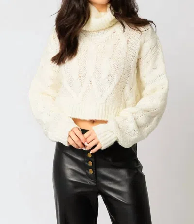 Olivaceous Cable Knit Cropped Turtleneck Sweater In Ivory In Beige