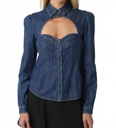 Olivaceous Camille Denim Cutout Top In Blue