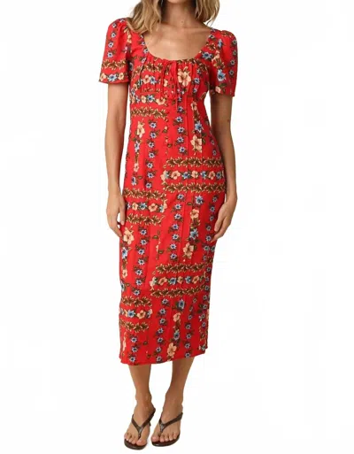 Olivaceous Cara Floral Puff Sleeve Dress In Red