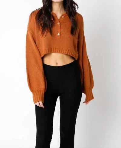 Olivaceous Casey Crop Button Sweater In Carmel In Multi