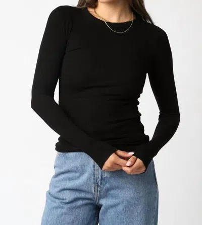 Olivaceous Cassie Long Sleeve Ribbed Top In Black