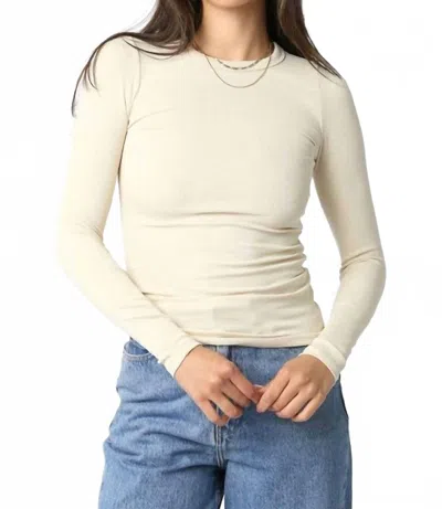 Olivaceous Cassie Long Sleeve Ribbed Top In Light Khaki In White