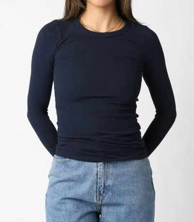 Olivaceous Cassie Long Sleeve Ribbed Top In Navy In Blue