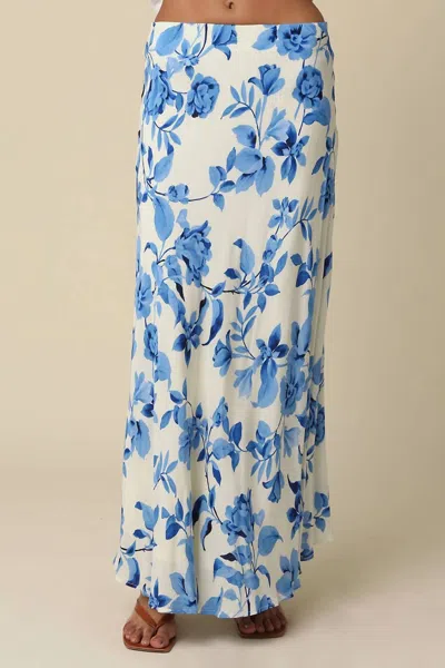 Olivaceous Celest Floral Flow Maxi Skirt In Cream Blue