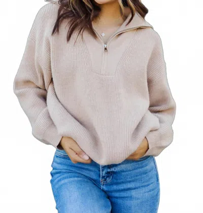 Olivaceous Chai Of Relief Zip Collared Sweater In Tan In Animal Print