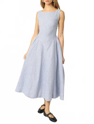 Olivaceous Charlotte Stripe Midi Dress In Denim In Blue
