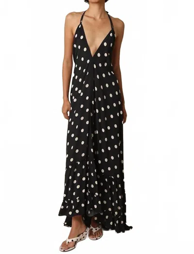 Olivaceous Charly Polka Dot Halter Maxi Dress In Black /cream