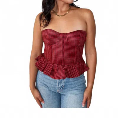 Olivaceous Checkmate Corset Strapless Top In Red In Animal Print