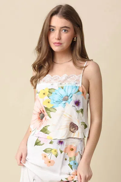 Olivaceous Cindy Lace-trim Cami Top In White Floral In Multi