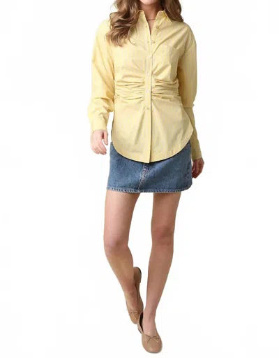 Olivaceous Claire Ruched Front Button-up Shirt In Yellow Stripe
