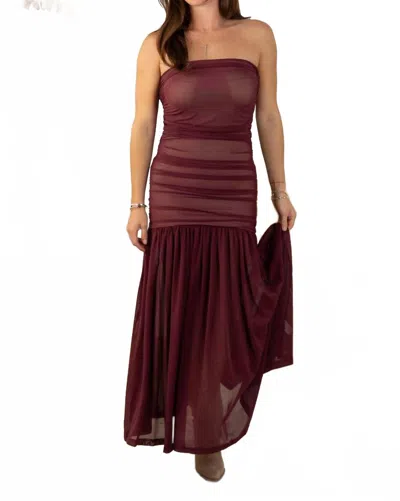 Olivaceous Clara Midi Mesh Dress In Burgundy