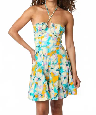 Olivaceous Claudia Halter Dress In Blue Multi