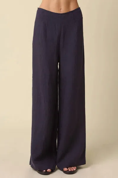 Olivaceous Clean Wide Leg Linen Pants In Navy In Blue