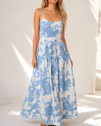 Olivaceous Coastal Blooms Maxi Dress In Blue