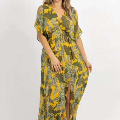 Olivaceous Cold Shoulder Maxi Dress In Yellow