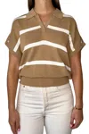 Olivaceous Collar Ribbed Striped Sweater Top In Mocha In Brown