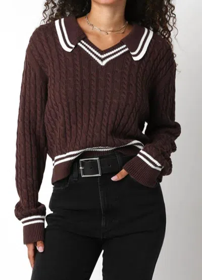 Olivaceous Collared Stripe Sweater In Brown/ivory