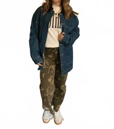 Olivaceous Contrast Collar Barn Jacket In Blue