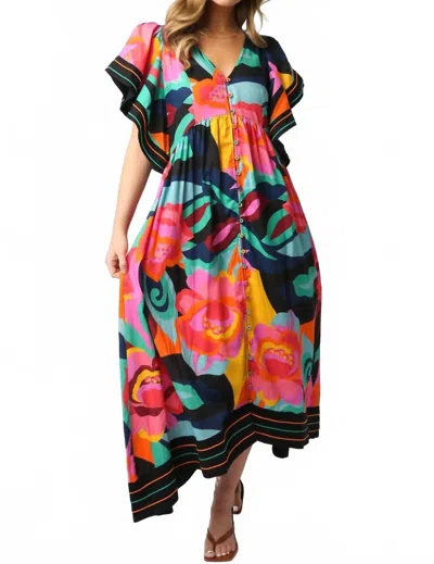 Olivaceous Contrast Maxi Dress In Floral Multi
