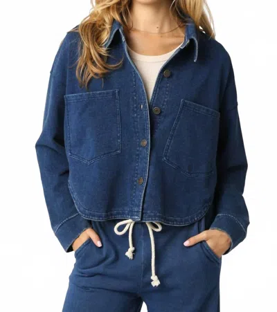 Olivaceous Cropped Button Down Denim Top In Blue