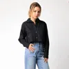 OLIVACEOUS CROPPED BUTTON DOWN SHIRT