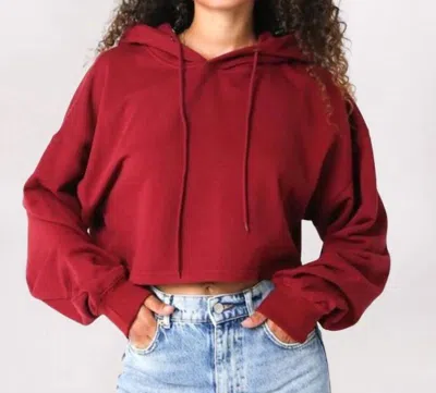 Olivaceous Cropped Long Sleeve Hoodie In Burgundy In Red