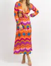 Olivaceous Cutout Longsleeve Maxi Dress In Technicolor In Multi