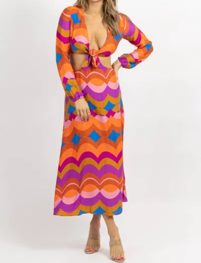 Olivaceous Cutout Longsleeve Maxi Dress In Technicolor In Multi