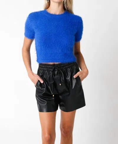 Olivaceous Cybil Short Sleeve Sweater In Blue