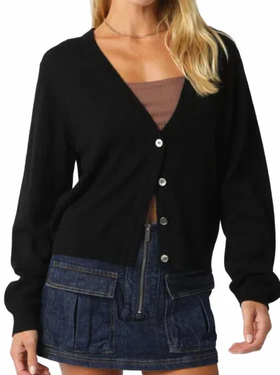 Olivaceous Deep V Knit Button Cardigan In Black