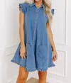 Olivaceous Denim Daydream Dress In Denim Medium Wash In Multi