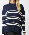 Olivaceous Diane Stripe Pullover Sweater In Deep Blue Cream In Blue