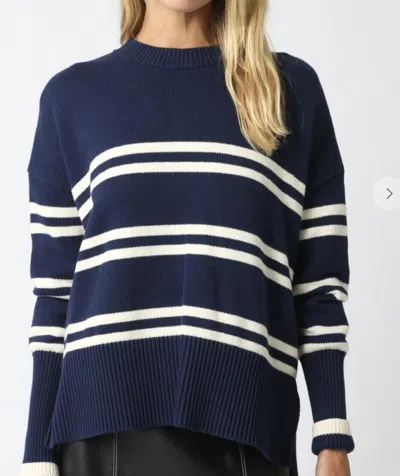 Olivaceous Diane Stripe Pullover Sweater In Deep Blue Cream In Multi