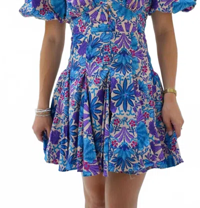 Olivaceous Diya Floral Puff Sleeve Mini Dress In Cream/purple In Multi