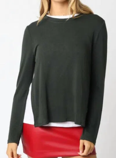 Olivaceous Double Layer Long Sleeve Top In Hunter Green In Black