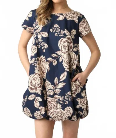 Olivaceous Drea Floral Bubble Dress In Midnight Blue Cream