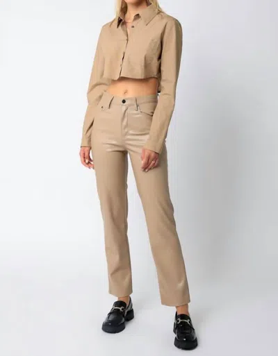 Olivaceous Eden Faux Leather Pants In Taupe In Grey