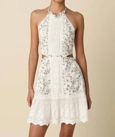 Olivaceous Elara Embroidered Halter Mini Dress In Off White