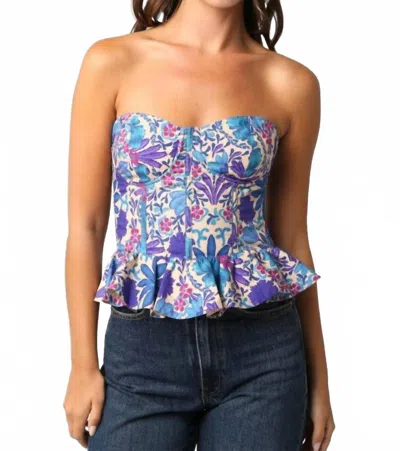 Olivaceous Ella Floral Tube Top In Purple In Blue
