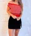Olivaceous Emilee Stripe Cropped Sweater Top In Red/ivory/black In Multi