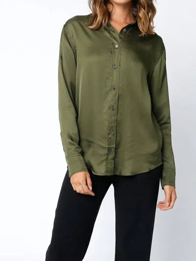 Olivaceous Everest Satin Button Down Blouse In Tort In Green