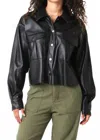 Olivaceous Faux Leather Buttoned Jacket In Black In Black