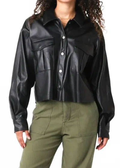 Olivaceous Faux Leather Buttoned Jacket In Black