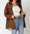 Olivaceous Faux Leather Oversized Shacket In Brown In Brown