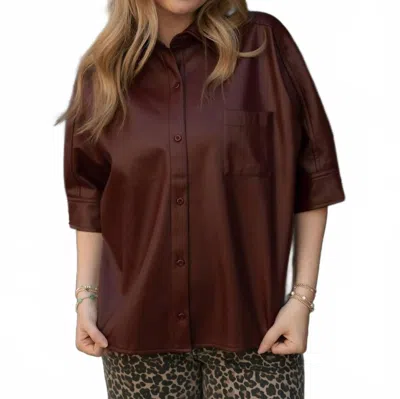 Olivaceous Faux Leather Top In Burgundy In White