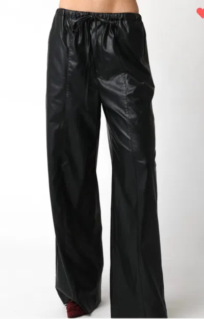 Olivaceous Faux Leather Wide Leg Pants In Black