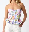Olivaceous Fiora Floral Corset Peplum Top In Pink In Black