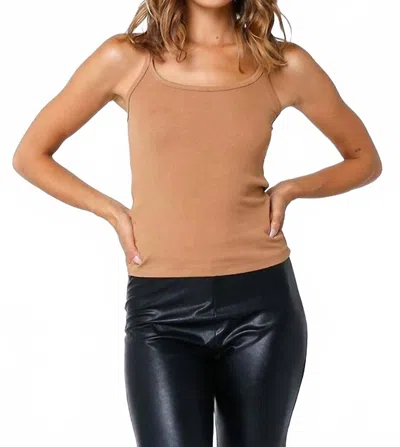 Olivaceous Fitted Ribbed Spaghetti Strap Tank Top In Caramel In White