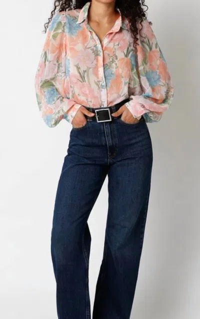 Olivaceous Floral Button Down Blouse In Pink